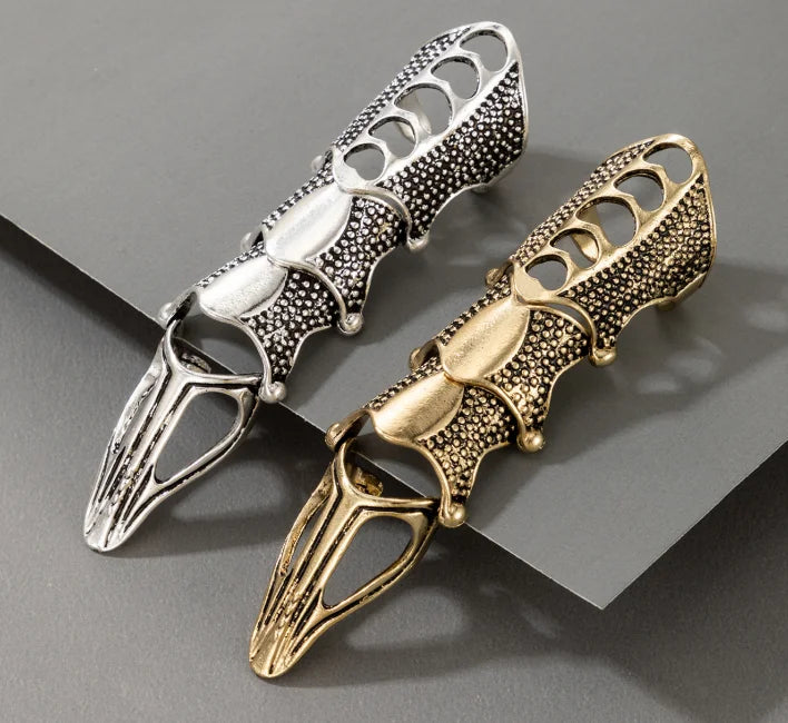 Docona Punk knight Skull Armor Knuckle Midi Finger Rings for Women Gothic Gold Alloy Adjustable Ring Party Jewelry
