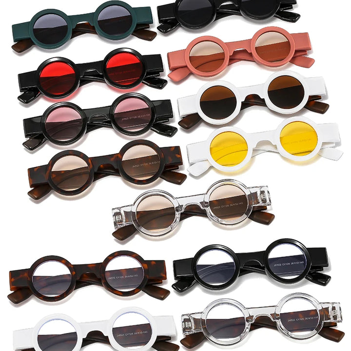 SO&EI Ins Moda Popular Pequenos Óculos de Sol Redondos Mulheres Retro Punk Shades UV400 Homens Clear Ocean Lens Tendência Rebites Óculos de Sol