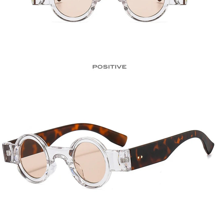 SO&EI Ins Moda Popular Pequenos Óculos de Sol Redondos Mulheres Retro Punk Shades UV400 Homens Clear Ocean Lens Tendência Rebites Óculos de Sol